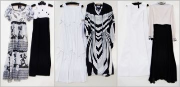 Various late 1960's/early 1970's black and white dresses, including "Kati at Laura Phillips", "Peter