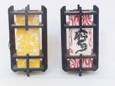 Two modern lamps in the style of Japanese lanterns, decorated with canvas shades (2)