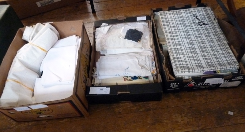 Large quantity of table linen, mats, sheets etc. (3 boxes)