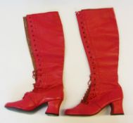 Pair early 1970s red lace-up boots, with stack heels