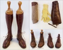 Pair brown leather lace-up hunting boots, made by Tom Hill, London SW1, with original trees, pair