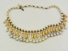 Faux pearl drop and gilt necklace, possibly French