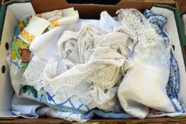 Assorted table linen, sheets and other items (1 box)