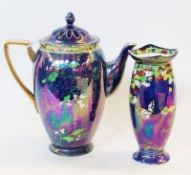 Carltonware lustre coffee pot, no. 721741 to base, and a Carltonware lustre vase, marked "P" to base