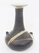 ARR
Janet Leach stoneware vase, of tall, flared neck form, with twin lug handles to bulbous muted