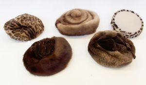 Vintage mink and velvet hat, "Rackams, Made in Switzerland", another vintage mink hat, trimmed