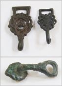 Two Tudor dress hooks and one Celtic bronze cloak fastener