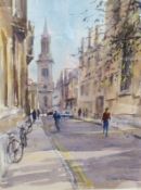 Contemporary watercolour
Andrew King (b. 1959)
"Bicycles, Oxford", street scene in Oxford, signed,