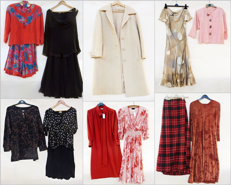 Various vintage garments including two Diane Fres dresses, a Frank Usher crepe bluson dress, Frank