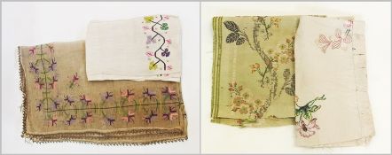 Two fragments of embroidered fabric, possibly eighteenth century, floral decorated, and antique