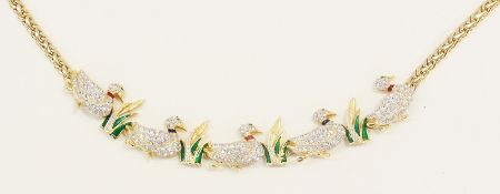 Butler & Wilson 1960s gilt-coloured necklace, in the form of diamante and enamel ducks