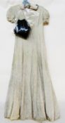 Long cream and silver embroidered evening dress and two black sequinned panels