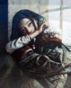 Oil on canvas
In the manner of contemporary Chinese painter Ai Xuan
Portrait of a young girl in