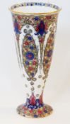 Royal Worcester trumpet-shaped vase, clear and cream decorated in blue, pink and green floral