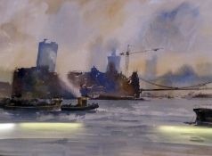 Watercolour
John Sampson
Stylised city maritime scene, signed and dated 2002, 45 x 67cm