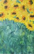 Oil on canvas
Jean Jones
Sunflowers, signature lower right, 80cm x 51cm, gilt frame with white slip