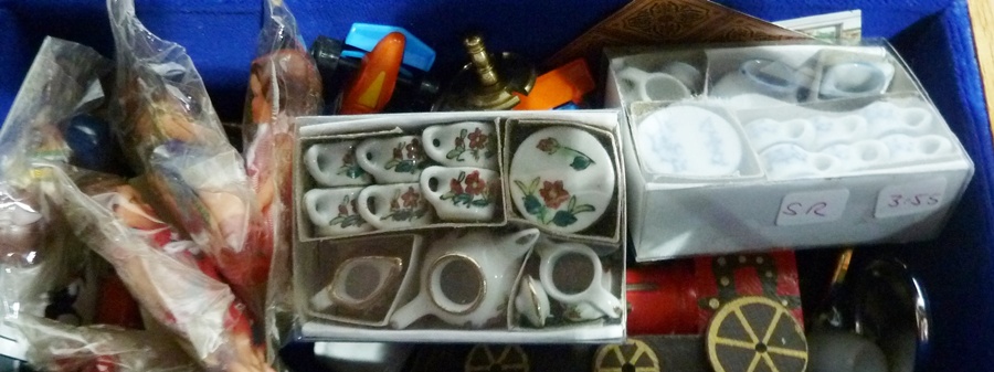 Large quantity of dolls tea sets, a miniature Spode Charles and Diana wedding loving cup, various