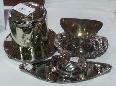 Plated biscuit barrel, cylindrical, late Georgian Sheffield plate snuffers tray, pedestal sugar vase