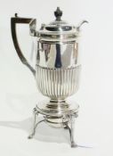 An Edwardian silver chocolate pot, with turned ebony finial and handle with half-reeded body
