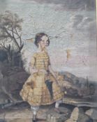 Oil on canvas
J. Lander
Full study of a Victorian girl in frilled dress, landscape in the