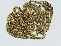 Victorian 15ct gold guard chain, oval, pierced and channelled link, 50.7 grams approximately