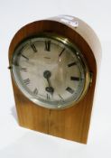 Twentieth century mahogany mantel clock in case with inlaid cross banding, enamel dial inscribed "