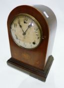 Early twentieth century mahogany cased domed mantel clock, striking movement, with satinwood