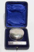 Gentleman's silver shaving kit, to include circular soap box with cover and cased shaving brush,
