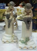Royal Copenhagen porcelain model of a faun seated on a column with a lizard, square base, and a