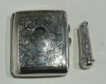 Silver cigarette case with foliate scrollwork engraving, Birmingham 1919, together with a mother