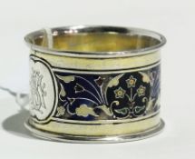 Foreign silver and enamel inlaid napkin ring of foliate design