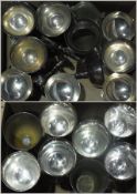 Twenty silver-plated goblets with variously embossed stems and other plated ware (2 boxes)