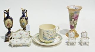 Burleigh Ware "Farmers Arms" cup and saucer, Royal Worcester trumpet-shaped vase, decorated with