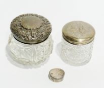 A Victorian silver capped cut glass dressing table jar, Birmingham 1898 together with another with