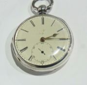 Nineteenth century silver cased open face pocket watch with enamel dial, and subsidiary second hand,