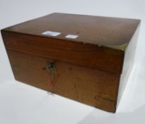 Victorian walnut writing box, brass inlay, leather inset writing slope