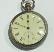 A nineteenth century Swiss silver open faced pocket watch with circular dial, Roman numerals,