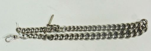 Silver graduated Albert chain with T-bar and bolt ring, 3.7 troy ounces approximately