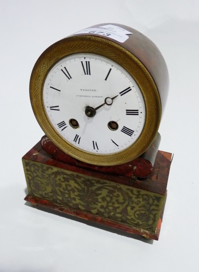 Nineteenth century tortoiseshell and brass overlay boulle mantel clock by Webster, Cornhill, London,