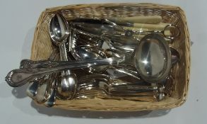 EPNS "Kings" pattern gravy spoon, EPNS soup ladle, quantity "Old English" pattern plated table