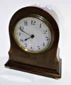 Early twentieth century mantel timepiece, with satin wood banding, brass bun feet and a modern oak