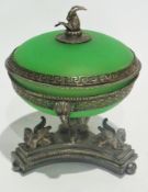 Victorian EPNS and satin glass pedestal bowl and cover, having antelope finial and three hoof