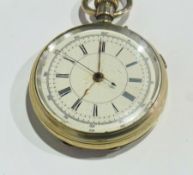 Late nineteenth century nickel cased stop watch, the enamel dial with sweep second hand, engraved