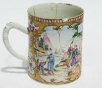 Eighteenth century oriental porcelain mug, decorated with landscape (af)
