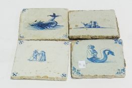 Quantity of antique delft blue and white tiles (af) (1 box)