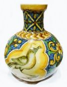 19th century Italian Maiolica vase, circular with cylindrical necked bulbous body, blue ground