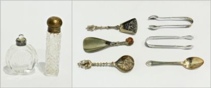 Quantity of foreign silver to include spoons, sugar scoop, shoe horn etc.