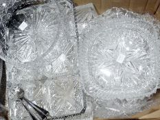 Quantity of moulded glass fruit bowls, sweemeat dishes, hors d' oeuvres dishes and four stainless