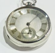 Nineteenth century gentleman's silver cased open face pocket watch, with engraved silver dial and