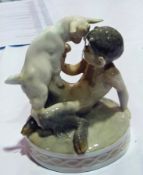 Royal Copenhagen porcelain figure of faun playing with goat, 15cm high approx.